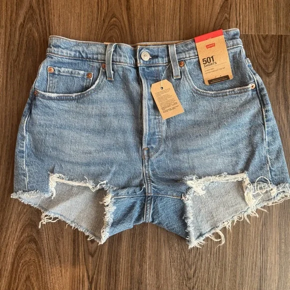 Women's Levi's 501 Button Fly Vintage Style Cutoff BLUE Jean Shorts Size 28 NWT - Picture 1 of 9